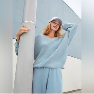 Aritzia TNA Beacon sweater,cotton blend,light blue,oversized